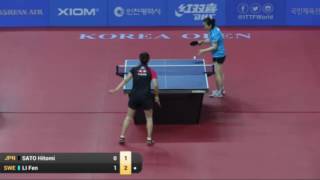 【Video】HITOMI Sato VS LI Fen, 2016 Korea Open  best 32